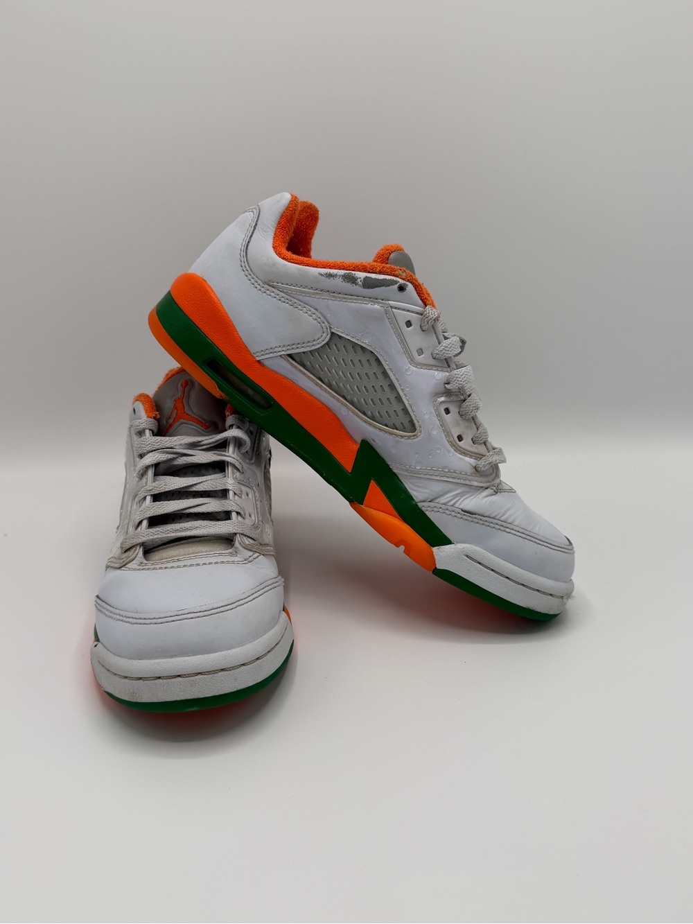 Kids White Athletic Sneakers with Orange & Green Accents